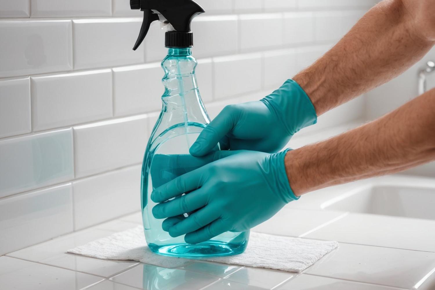 VoxCast deep cleaning detail showing bathroom grout being scrubbed by a professional
